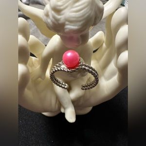 Akoya Pearl vibrant Pink set in 925 Sterling adjustable ring